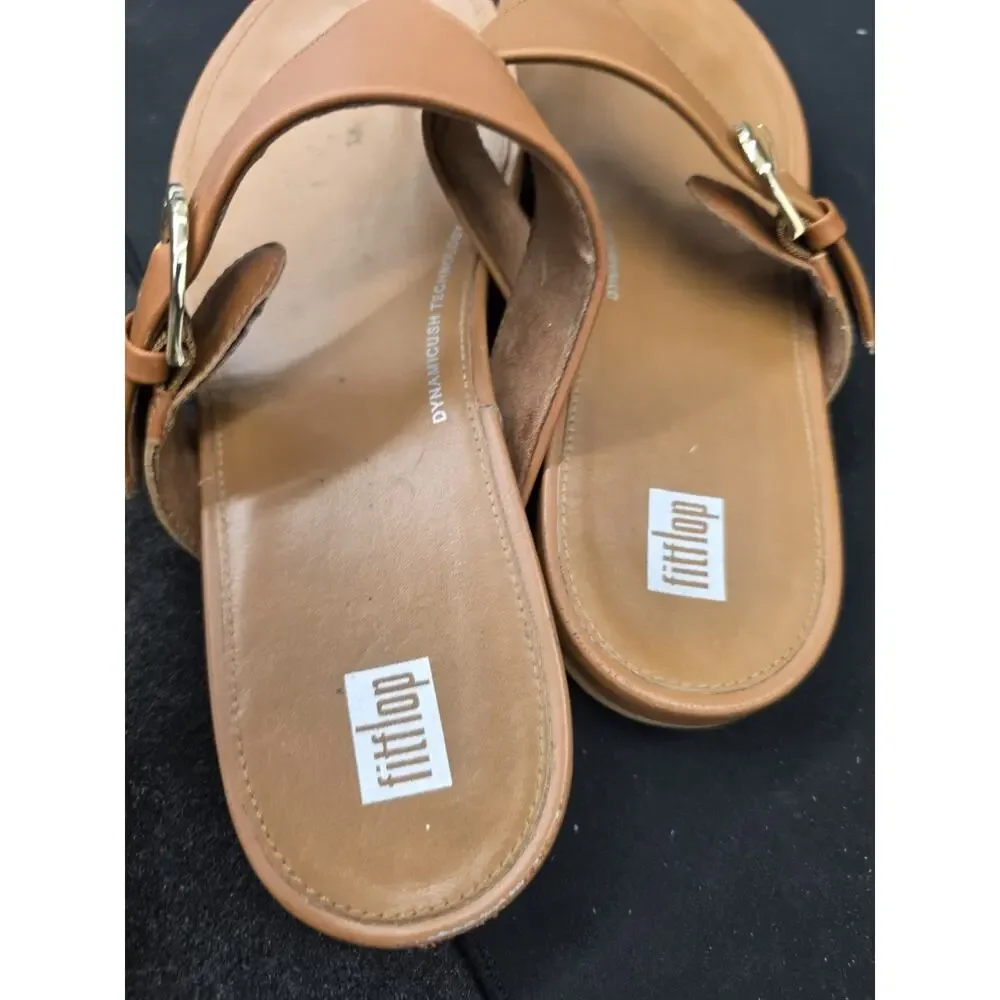 FITFLOP Gracie Toe-Post Tan Leather Slide Sandals Women's Size 11